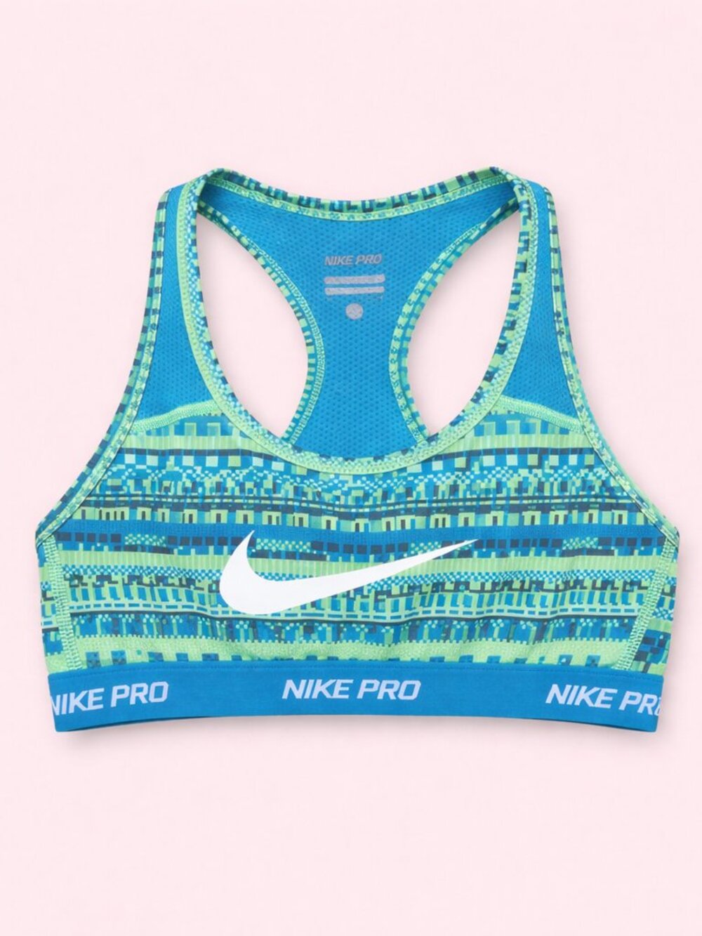 Nike Pro Youth Blue And Green Sports Bra, Size Large